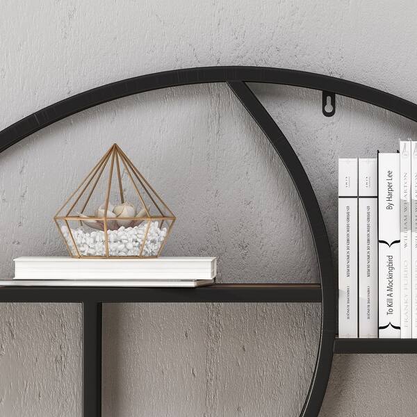 dimension image slide 1 of 4, Buckthorn Industrial Circular Hanging Wall Shelf by Christopher Knight Home - 34.25" H x 34.25" W x 6.50" D