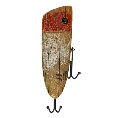 Rustic Wooden Fishing Lure Wall Hook 14In Coastal Nautical Decor - 14 X 4 X 1.75 inches