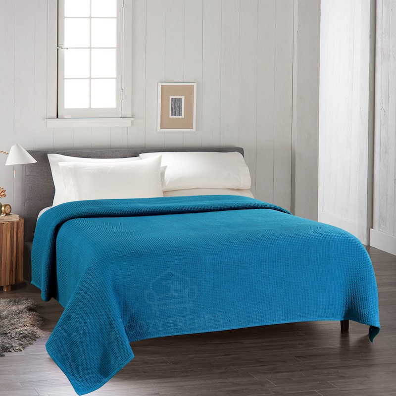 100-percent Cotton Waffle Weave Medium Weight All Season Thermal Blankets - Twin - Teal