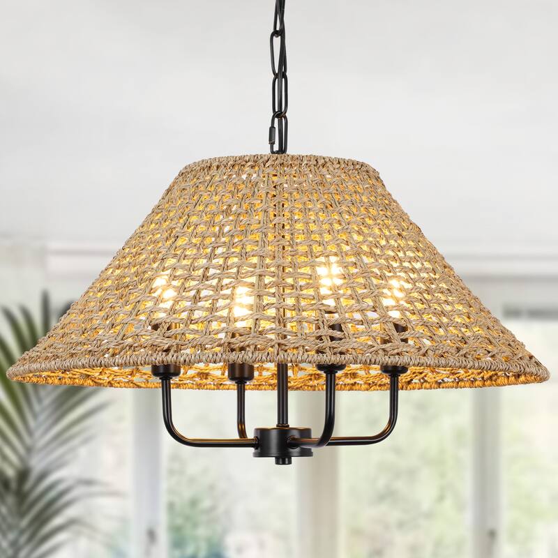 4/5-Light Dimmable Bohemian Hand Woven Drum Chandelier - Black