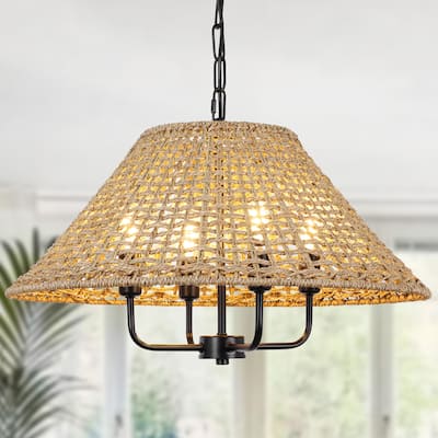 4/5-Light Dimmable Bohemian Hand Woven Drum Chandelier