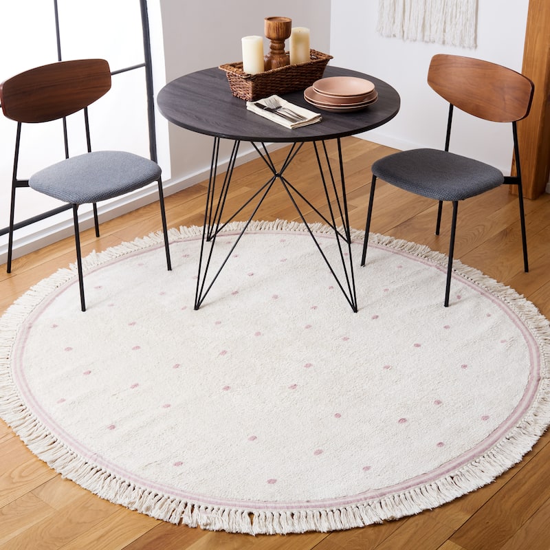 SAFAVIEH Easy Care Machine Washable Apolonia Arbenita Rug - 4' Round - Ivory/Pink - Round