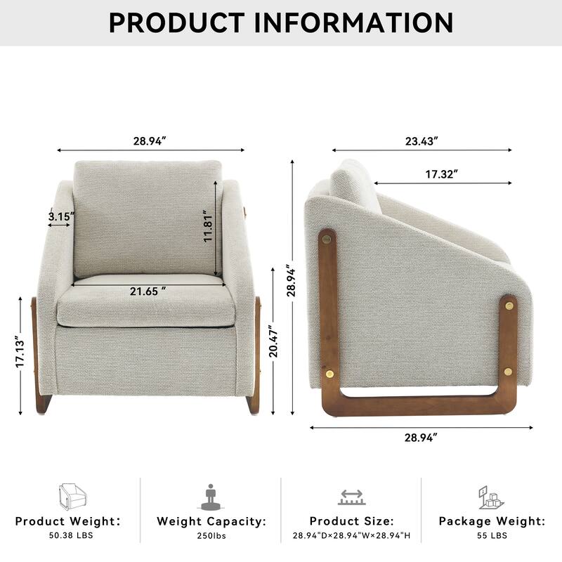 Chenille Fabric Modern Armchair with Wooden Side Frame, Cushioned Seat and Backrest, and Golden Nailhead Trim