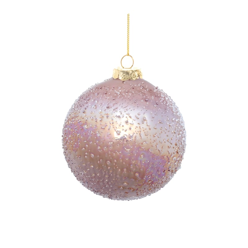 Set of 4 Pink Iridescent Glass Ornaments with Bead Details Perfect for Christmas Decorations - 5”L x 5”W x 5”H