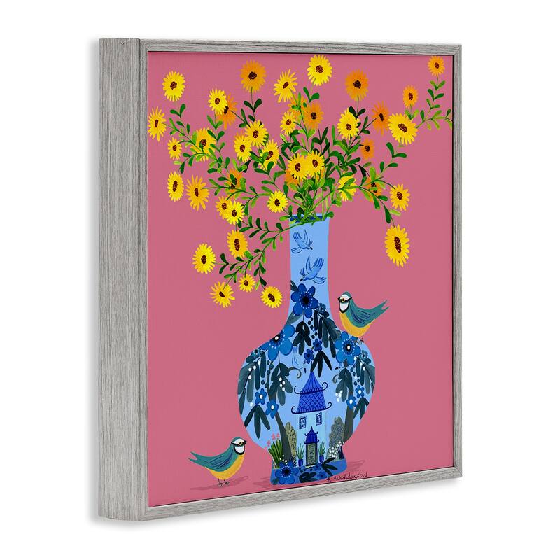 Stupell Ornate Vase with Daisies Framed Giclee Art Design By Kay Widdowson