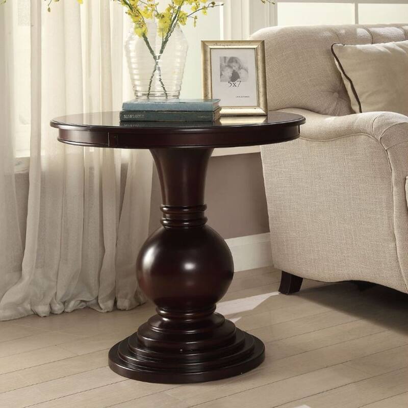 Wooden Accent Table with Ball Pedestal Base in Espresso Finish