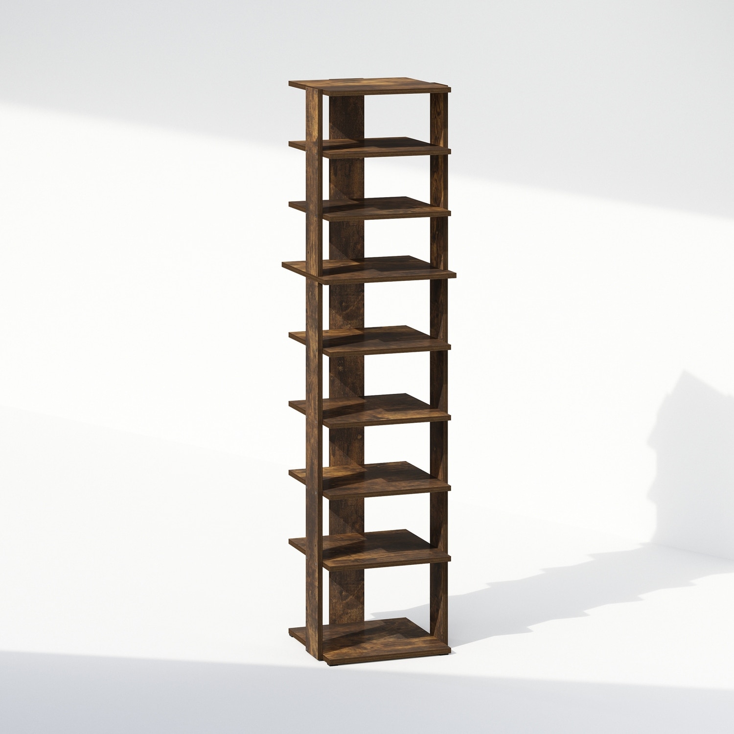 8 Tiers Wood Household Shelving Unit in Pine (12.64 in. W x 51.18 in. H x 12.13 in. D) - 12.64