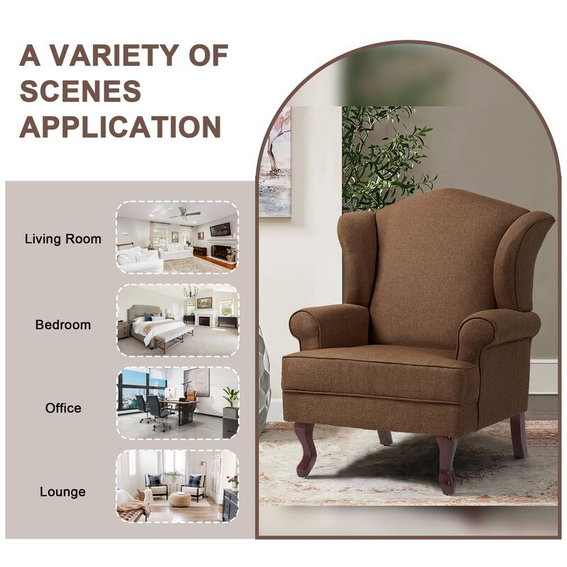 2 Set Traditional Rolled Arm Wing Back Accent Chair