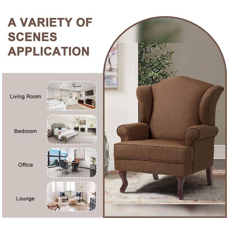 31" W Modern Upholstered Linen Wing Back Accent Chair with Rolled Arm
