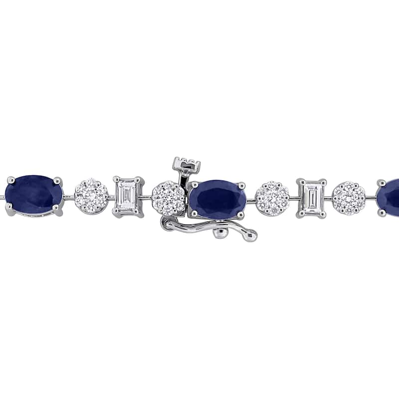 Miadora 5ct TGW Sapphire and 2 3/8ct TW Diamond Station Bracelet in 14k White Gold - 7 in