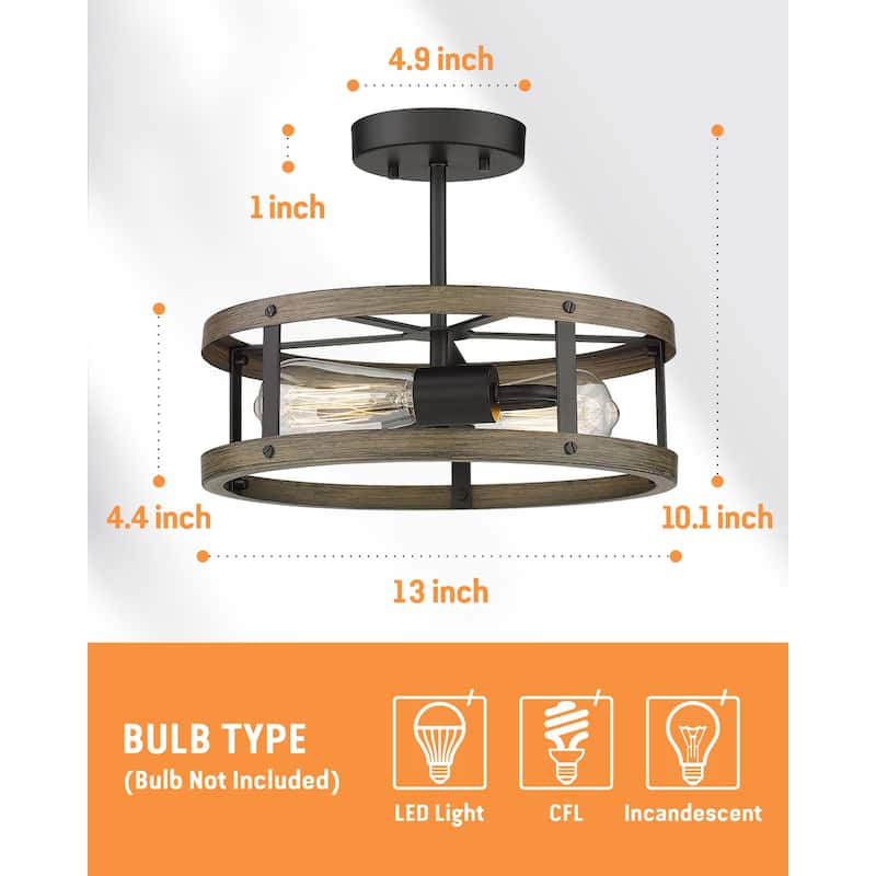12.9 inch Flush-mount Ceiling Light, Semi-Flush