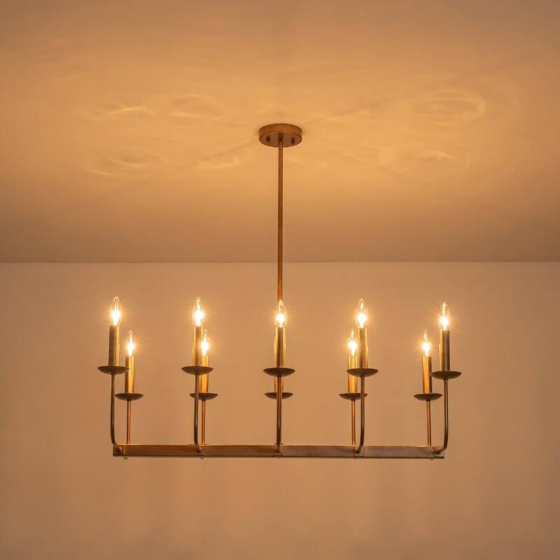 Farmhouse 10-Light Candle Iron Kitchen Island Linear Chandelier