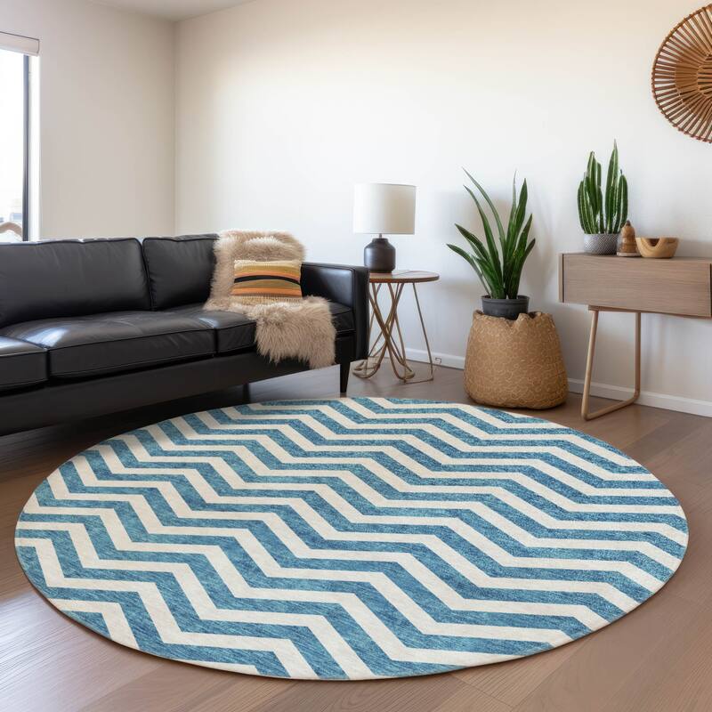 Premium Washable Super Soft Modern Chevron Mayfield Rug - Teal - 8' x 8'