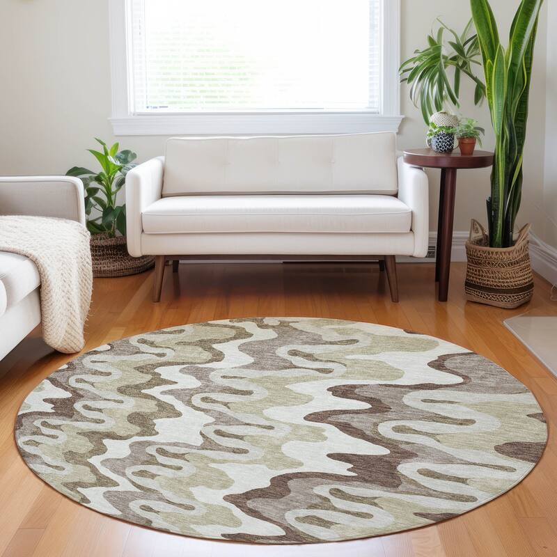 Premium Washable Super Soft Abstract Stripes Mayfield Rug - Beige - 8' x 8' - Round