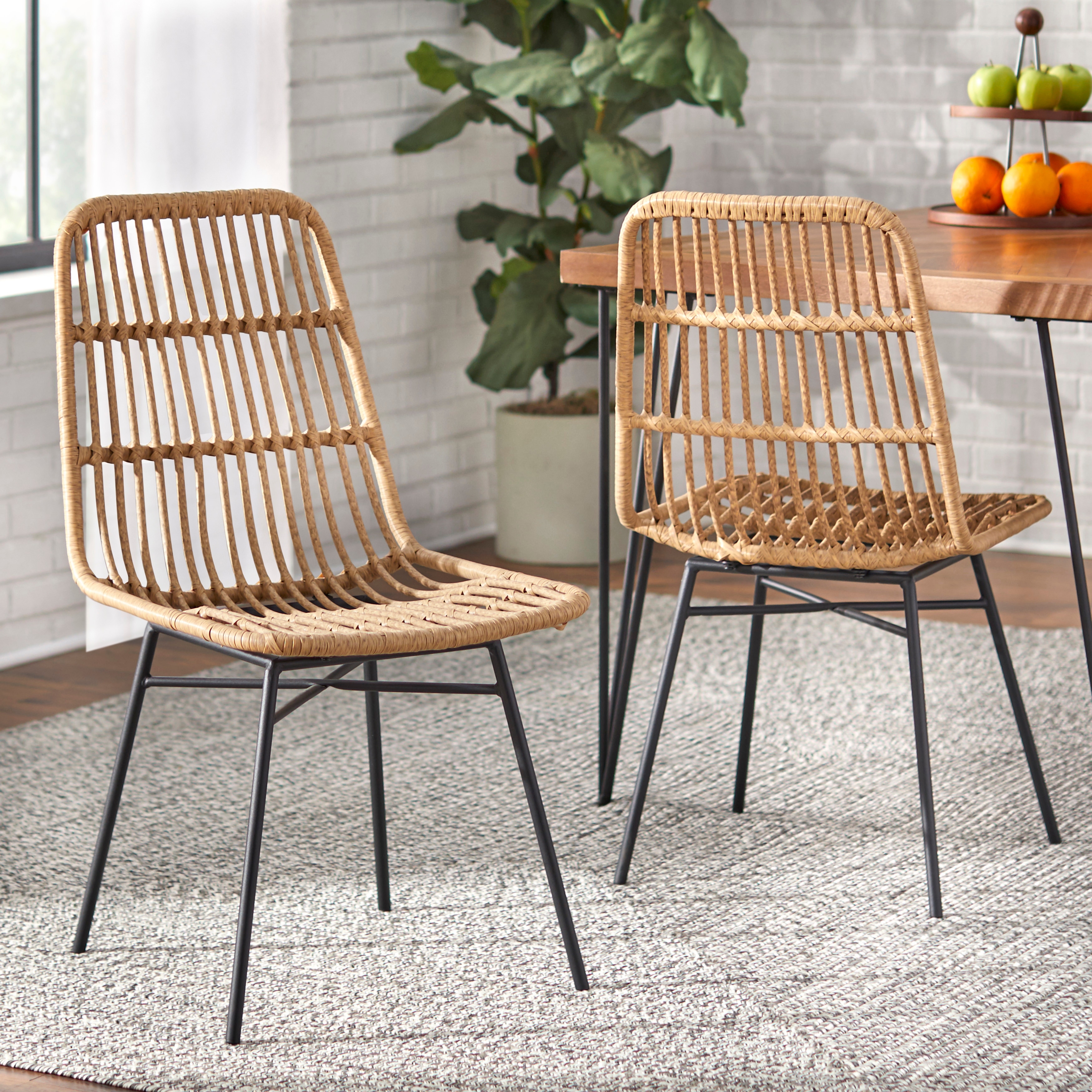 Safavieh Reinhardt Rattan Dining Chair - Set of 2 Black / Grey