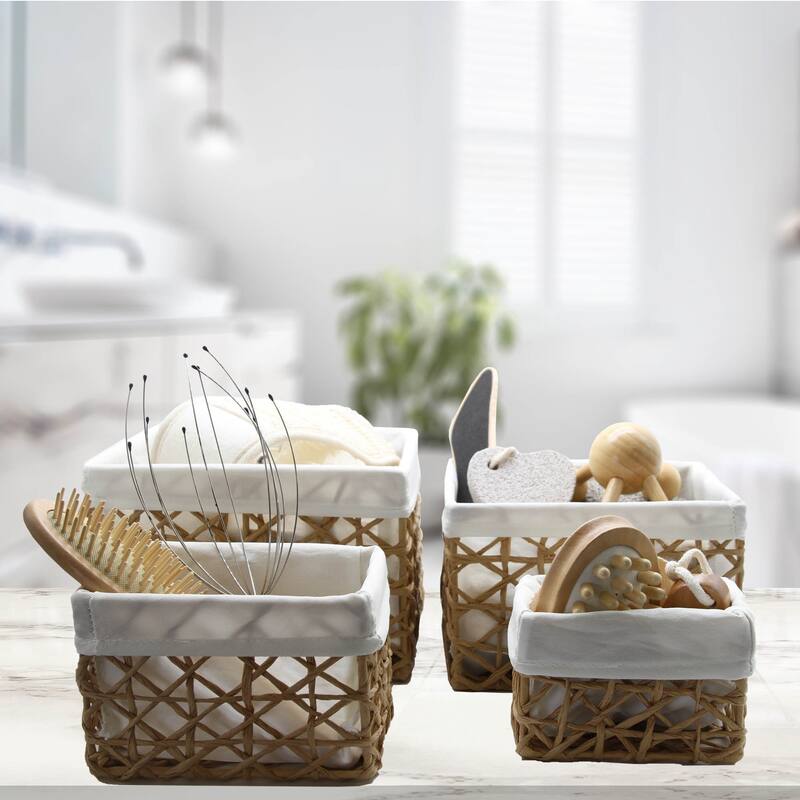 Paper Rope/ Linen Storage Baskets (Set of 4) - 8.4"L x 7.4"W x 6"H