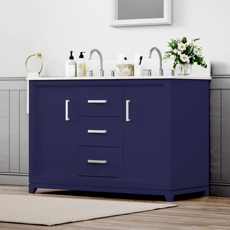 Minimalist 48-Inch Double Sink Bathroom Vanity – Solid Color MDF