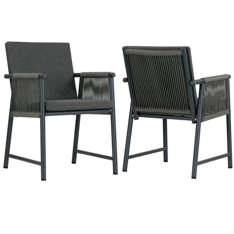 Set of 2 Bianca Grey Outdoor Dining Chair with Hand-Woven Rattan Arms