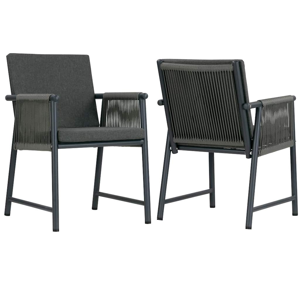 Set of 2 Bianca Grey Outdoor Dining Chair with Hand-Woven Rattan Arms