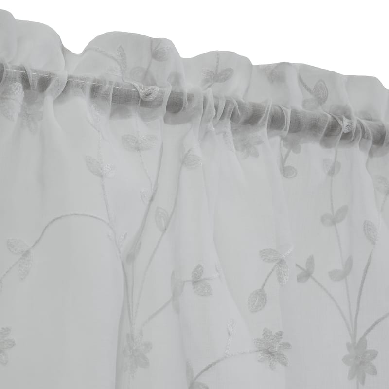 Grandeur Embroidered Sheer Curtain Valance and Tiers with Scallop Detail