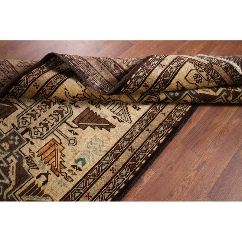Beige Ardebil Vintage Persian Runner Rug Handmade Tribal Wool Carpet - 2'10" x 9'5"