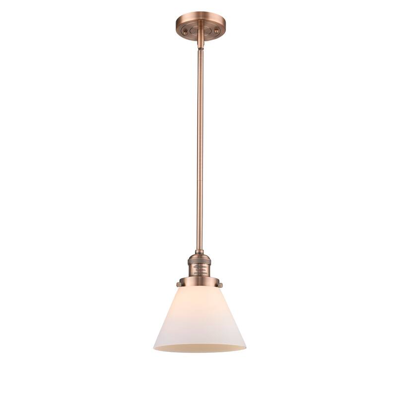 Innovations Lighting Large Cone Single Light 8" Wide Mini Pendant with - Antique Copper / Matte White Cased