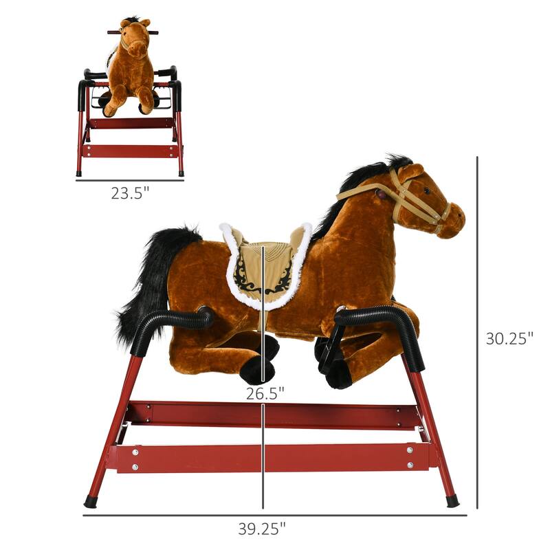 Interactive Plush Spring Rocking Horse with Horse Riding Sound Effects for Kids 5-12 Years Old, 132 lbs Weight Capacity