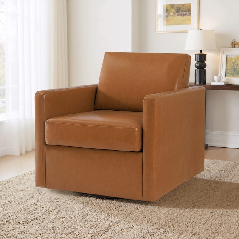 Modern Upholstered Swivel Armchair for Living Room - 1-Piece - Light Brown