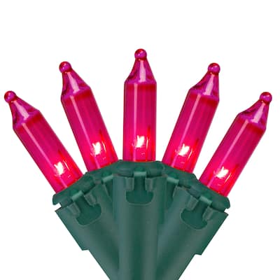 Mini Christmas Light Set - Pink - 10' Green Wire - 50ct