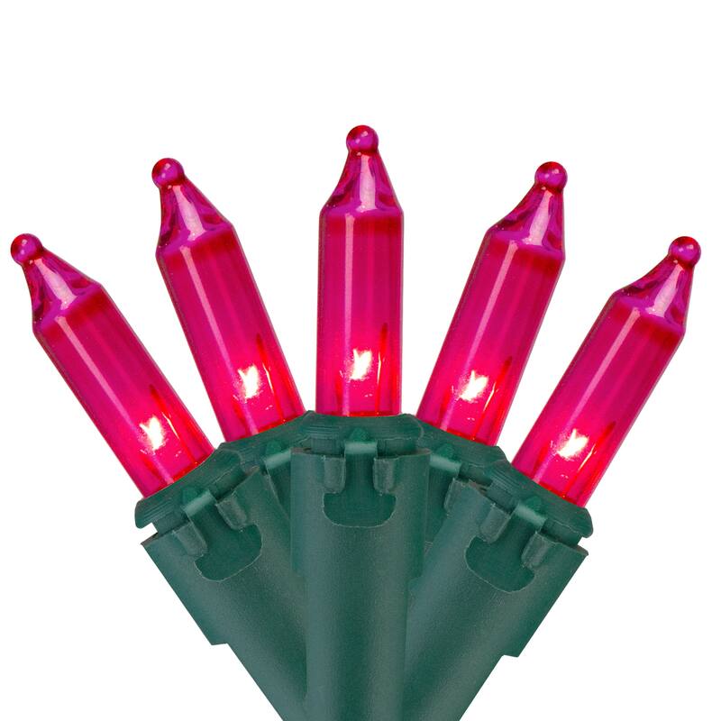 Mini Incandescent Christmas Lights - Pink - 10' Green Wire - 50ct