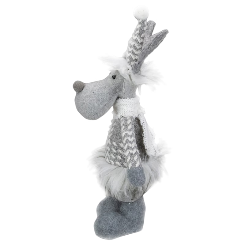 12-Inch Gray and White Standing Tabletop Moose Christmas Figure - 12"