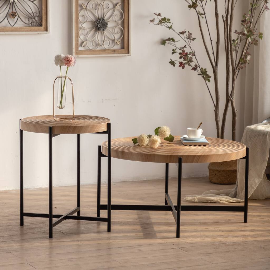 Modern Thread Design Round Coffee Table Two piece Set - Overstock ...