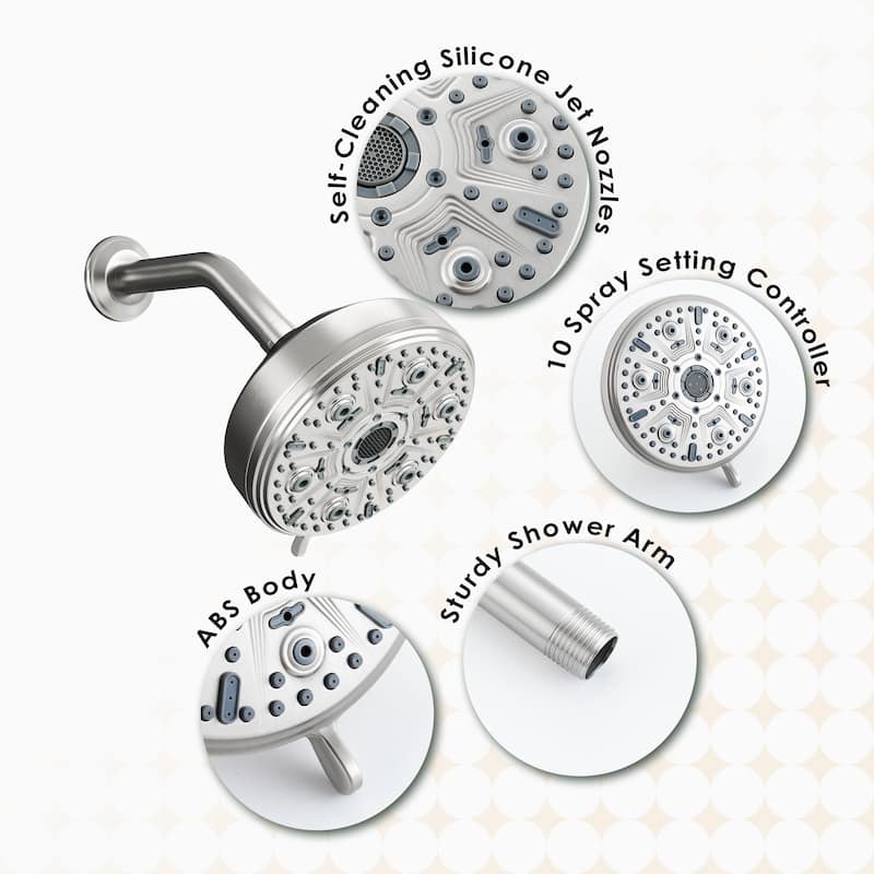 10-Spray Patterns 5 in. Wall Mount Rain Fixed Shower Head with Shower Arm and Flange