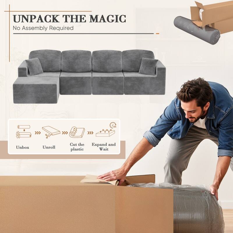 L Shaped Modular Sectional Couch, 126" Boneless Couches for Living Room, Modern Cloud Couch with Chaise Lounge