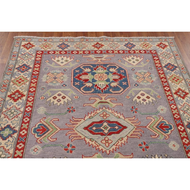 Kazak Oriental Area Rug Handmade Traditional Grey Wool Carpet - 5'0" x 6'8"