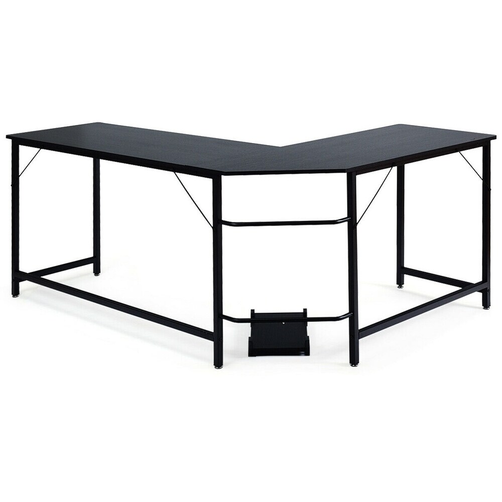 Overstock L Shaped Desk Corner Computer Desk PC Laptop Gaming Table Workstation-Black (Iron/Particle Board - Black - Assembly Required - Modern and Contemporary