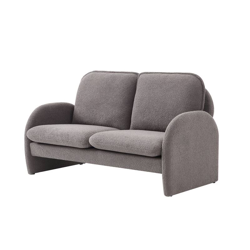 59" Lambswool Fabric Upholstered Loveseat Sofa with High Back & Toss Pillows 2 Seater Leisure Couch ,Tool-Free Assembly