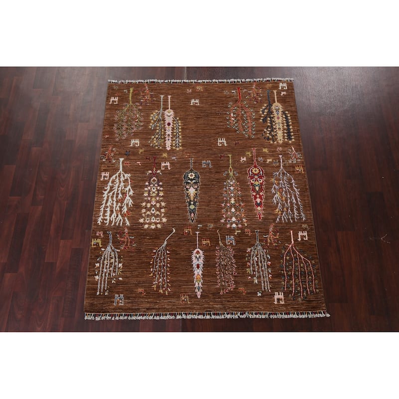 Vegetable Dye Floral Kazak Oriental Wool Area Rug Hand-knotted Carpet - 5'2" x 6'3"