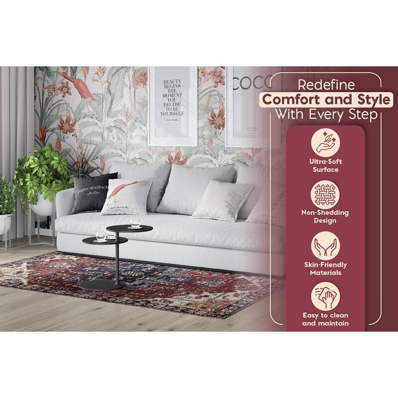L'Baiet Monica Red Distressed Machine Washable Rug
