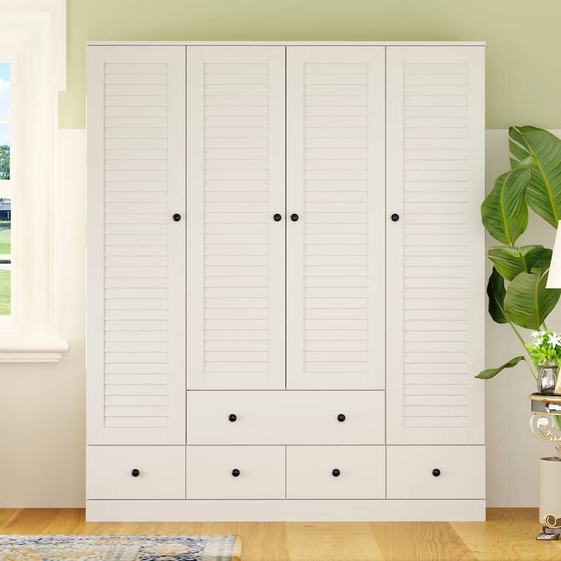 Wardrobe Armoire Closet 59"W Large Freestanding Wardrobe Cabinet White