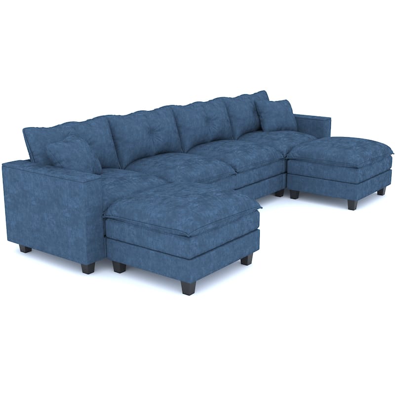 GDFStudio - Elara Luxe 137'' U-Shaped Corner Couch with Armrest Storage, Deep Seat Comfy Chenille for Living Room