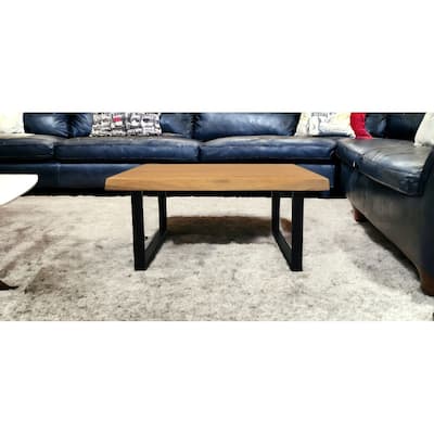 HomeRoots 39" Natural And Black Solid Wood And Iron Square Distressed Coffee Table - 39' X '18' X '39