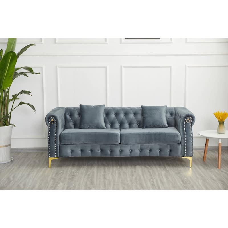 35"D x 85"W x 30.3"H Velvet Chesterfield Button-tufted Sofa - Grey