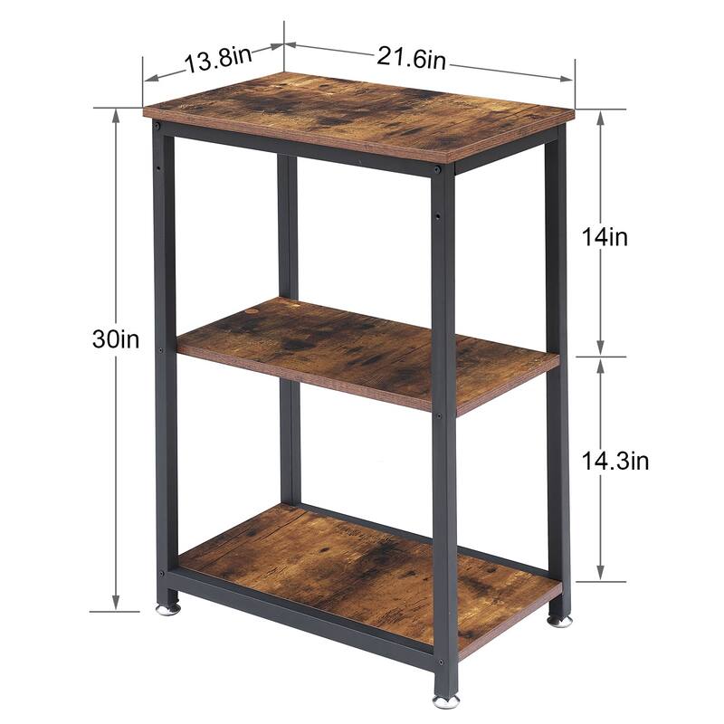 VECELO 3-Tier Open Shelf End Table Narrow Space-Saving Design End Table with USB Charging Station Side Table for Living Room