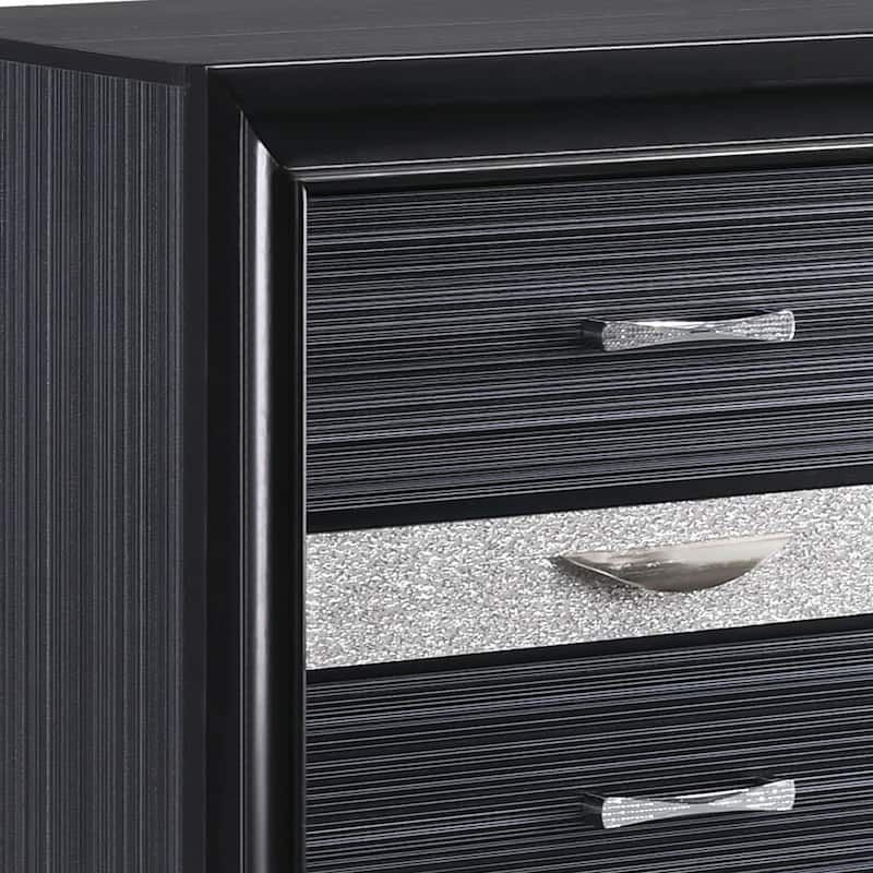 Black 3-Drawer Nightstand with Jewelry Drawer and Felt-Lined Interior