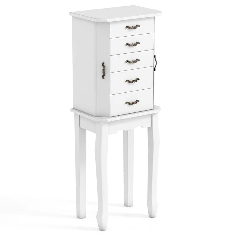 Gymax Jewelry Wood Cabinet Armoire Storage Box Chest St& Organizer - White