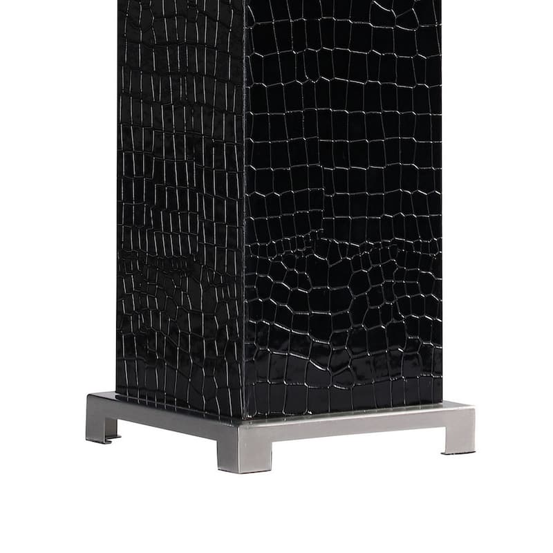 25 Inch Table Lamp, Square White Shade, Modern Black Crocodile Pattern Base