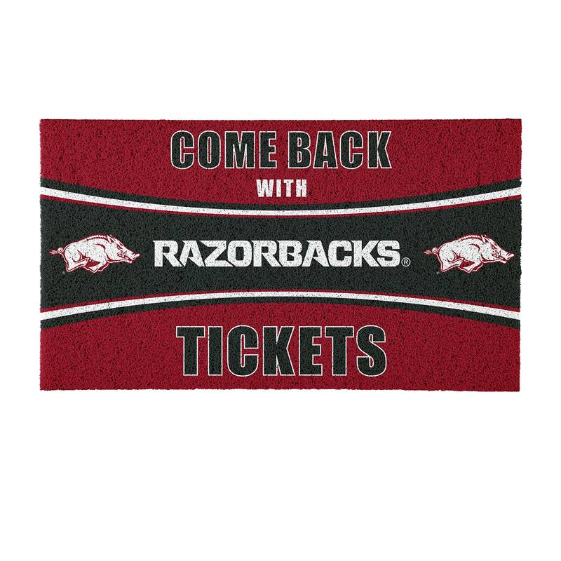 University of Arkansas 28 in. x 16 in. PVC "Come Back With Tickets" Trapper Door Mat