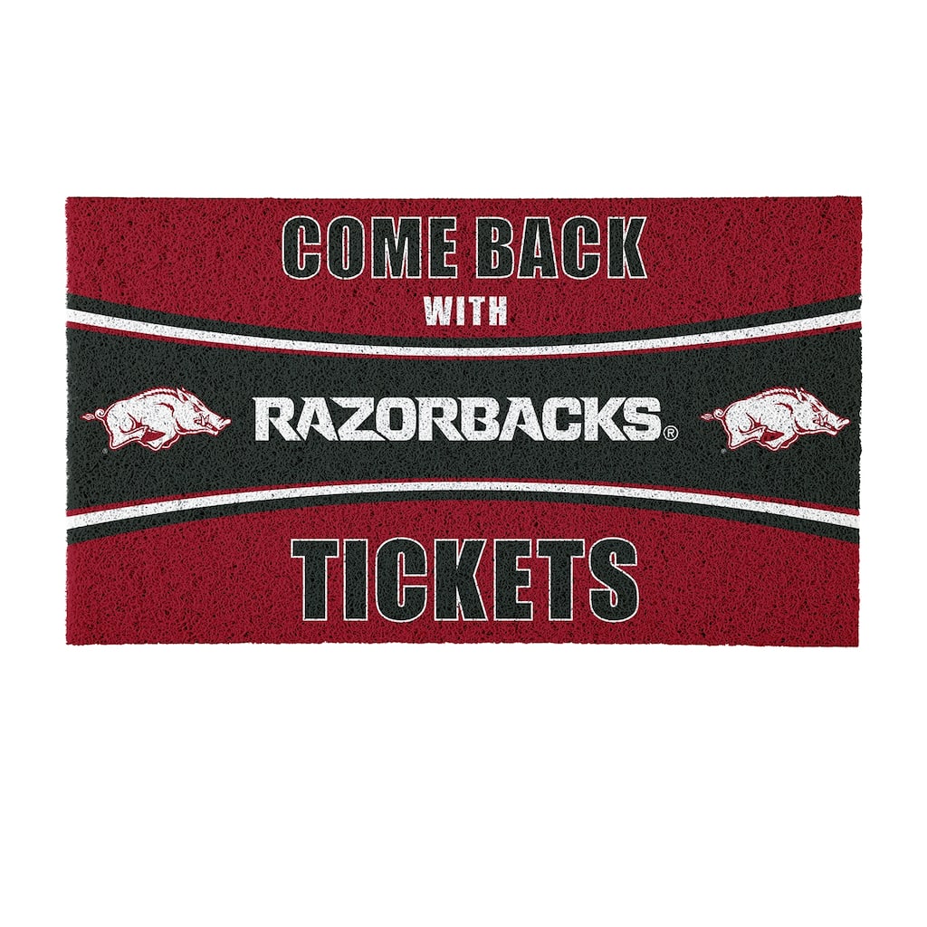 University of Arkansas 28 in. x 16 in. PVC "Come Back With Tickets" Trapper Door Mat