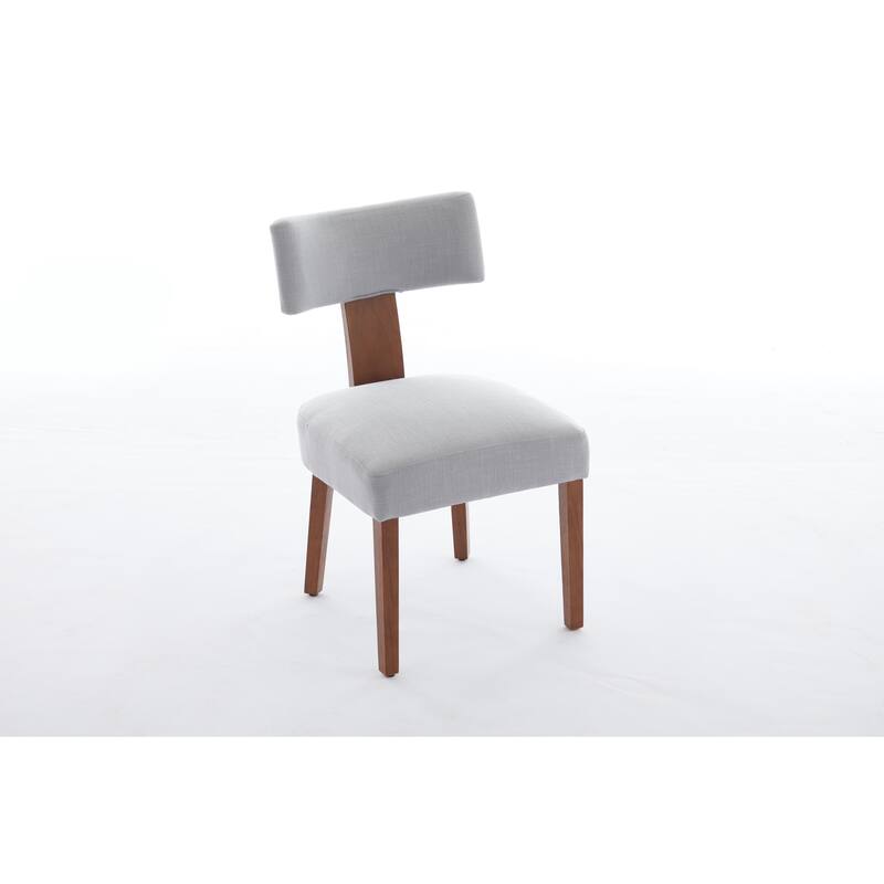 Linen Dining Chairs Set of 2, Armless Chairs with Curved Upholstered Backrest and Wooden Legs for Dining Room